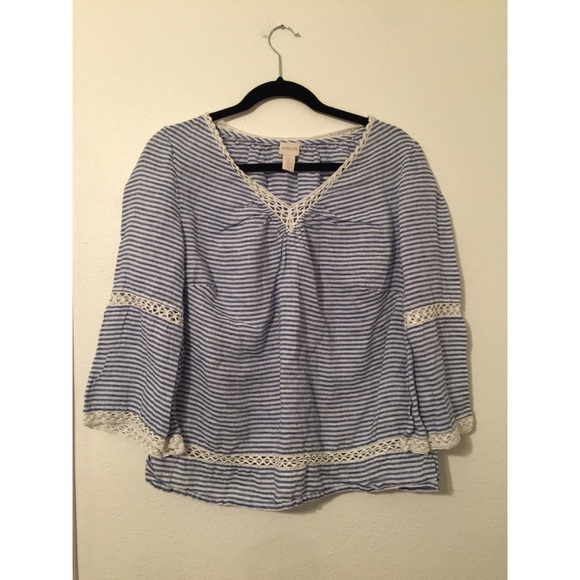 CHICO’s women’s linen striped top size 2 - Picture 2 of 7